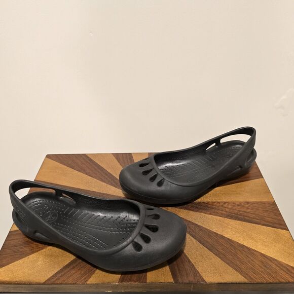 CROCS Kadee Ballet Flats Womens 7 Slip-On Shoes Sandals Mary Jane Black Rubber - Picture 2 of 14